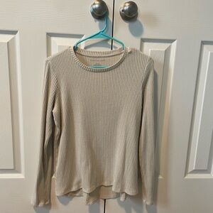 American Eagle Outfitters Beige Ribbed Long Sleeve Top